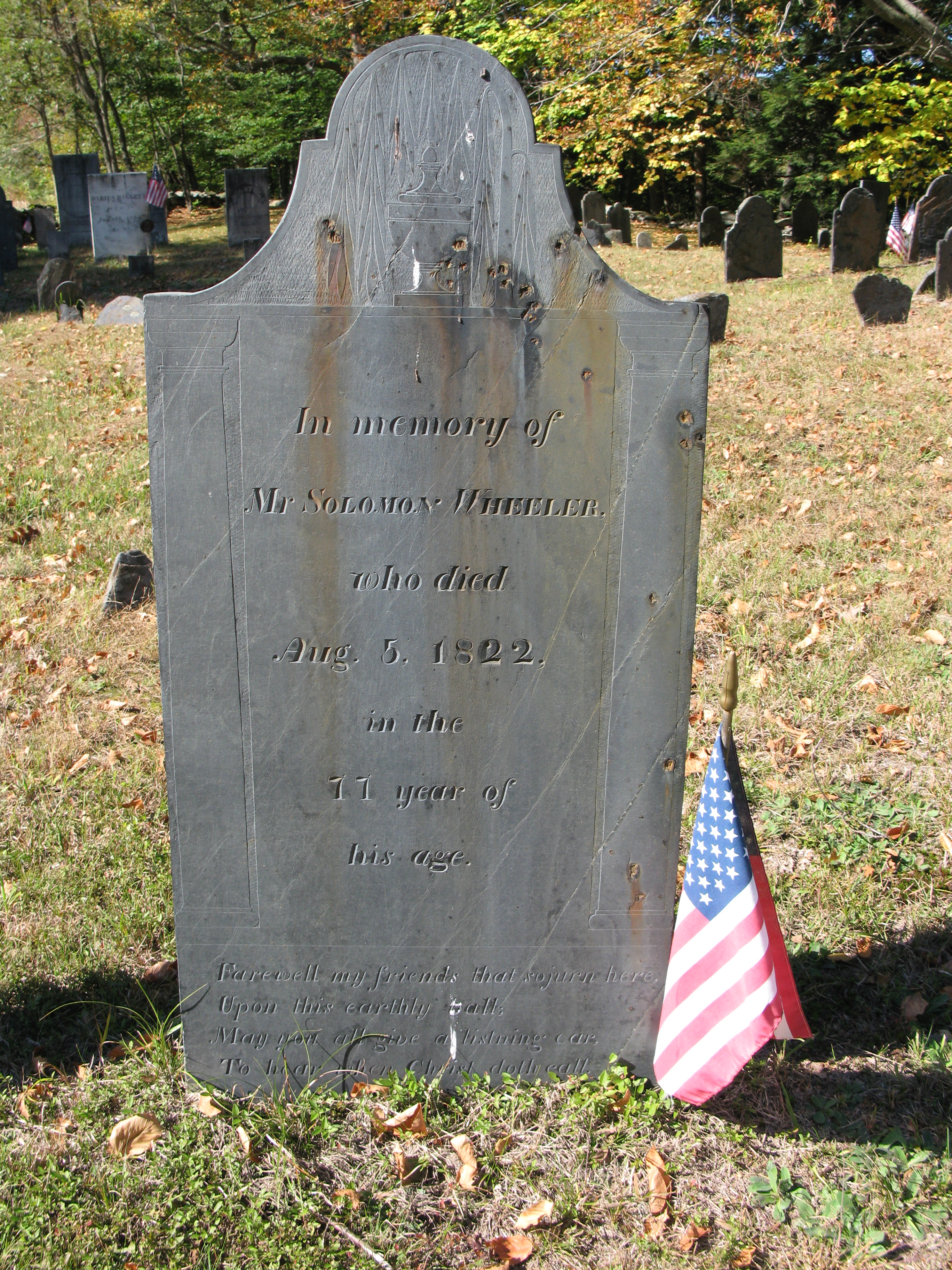 Solomon Wheeler headstone (Canoe Cemetery, Westmoreland, NH)